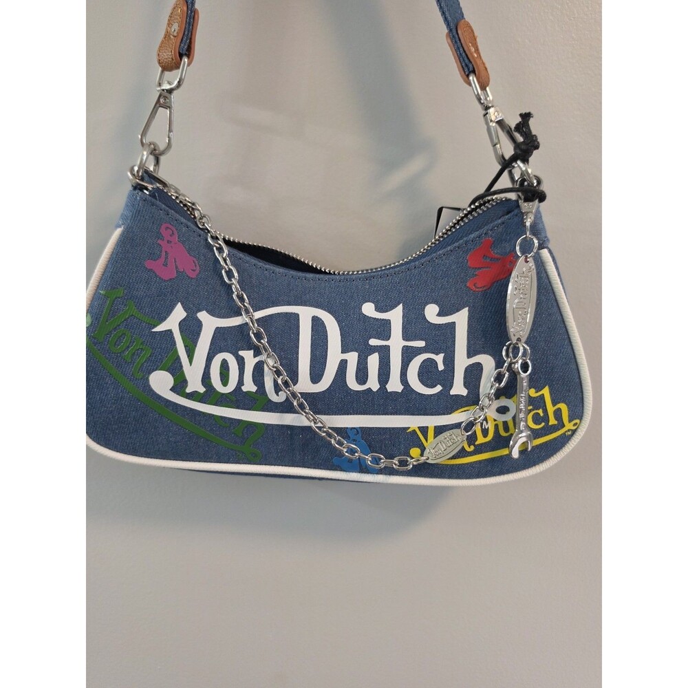 NWT Von Dutch Shoulder Bag Denim One Size Chain Y2K Inspired Chic Streetwear